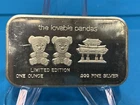 INTERNATIONAL INGOT CO LOVABLE PANDAS  1 OZ .999 SILVER ART BAR - VERY RARE!!