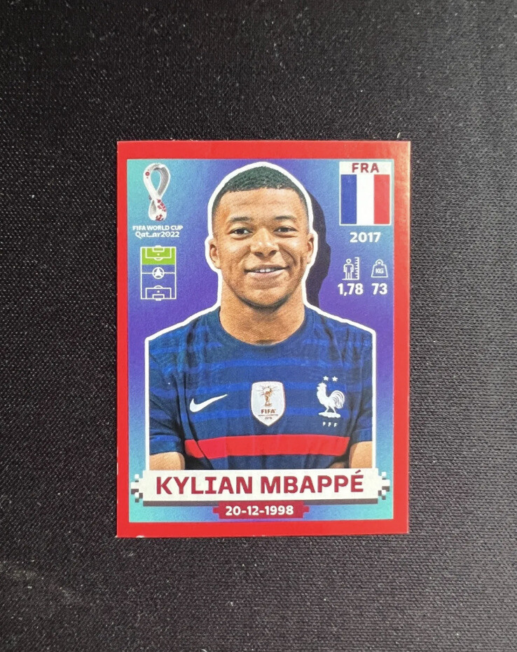 Kylian Mbappe Panini 2022 FIFA World Cup Qatar France Sticker Red Parallel SP