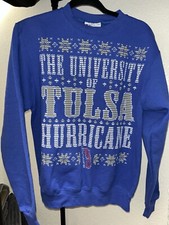 University Of Tulsa Golden Hurricane Champion Blue Christmas Sweatshirt Small