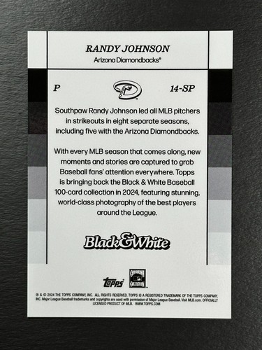 2024 Topps Black & White Randy Johnson SP Image Variation Short Print #14-SP - Picture 2 of 2