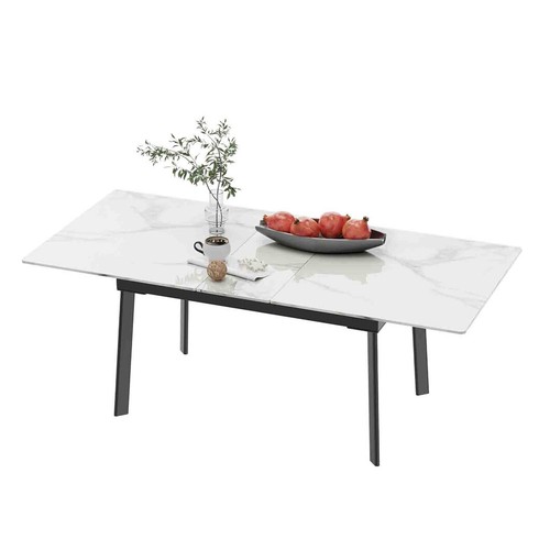 130~160cm Expandable Rectangular Real Marble Dining Table w/ 4 Strong Metal Legs - Picture 23 of 33