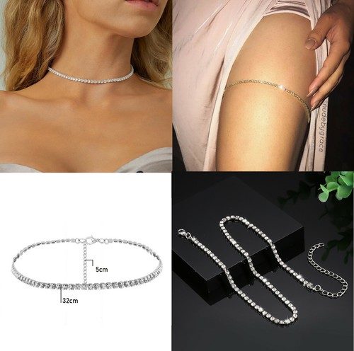Rhinestone Diamante Crystal Choker Necklace Chain Silver Gold FREE UK POST - Picture 3 of 86