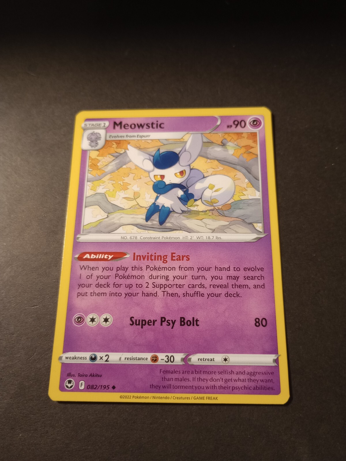 Pokemon Silver Tempest Meowstic Uncommon Card 082/195 NM