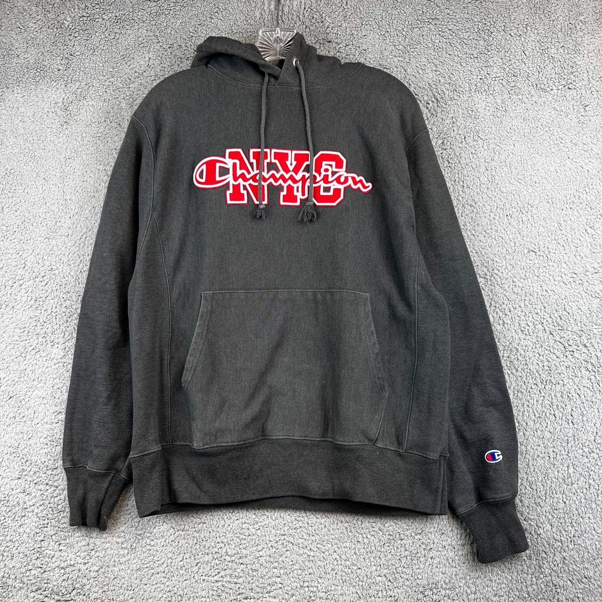 Champion NYC Reverse Weave Hoodie Sweatshirt Varsity Letter