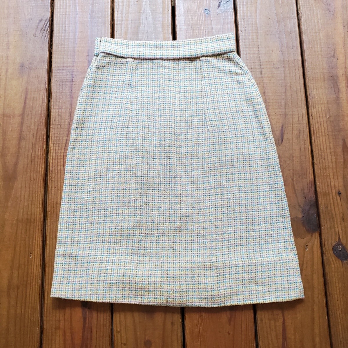 True vintage 1930's 30's XS/S pastel rainbow plaid wool pencil