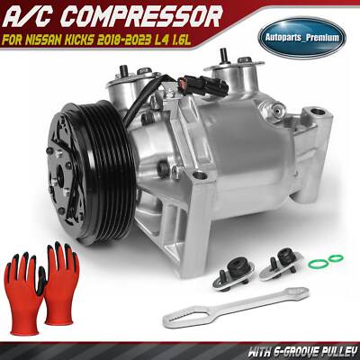 A/C Compressor w/ 6-Groove Pulley for Nissan Kicks 2018 2019 2020-2023 L4 1.6L