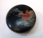 Old 1940's Japan Hand Painted Black Lacquerd Wood Vintage 2x4 Round Trinket Box — photo 2