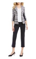 Ming Wang Navy White Grey Contrast Textured Knit Tailored Fit Jacket S