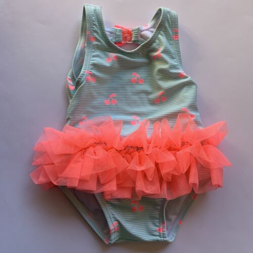 NEW Baby Girl Fluro Pink Cherry Print Tutu frill Swimsuit - sz000 (0-3 mos) Gift - Picture 1 of 4