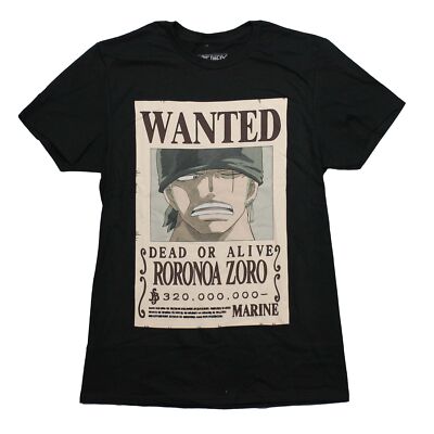 One Piece New Adult T-Shirt WANTED Dead or Alive Roronoa Zoro Poster 