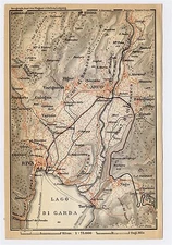 1910 ORIGINAL ANTIQUE MAP OF VICINITY OF RIVA DEL GARDA ARCO ITALY AUSTRIA 