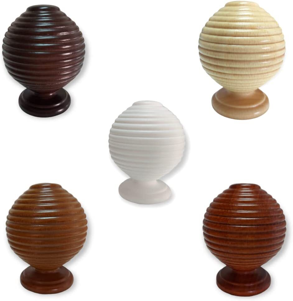 Terminali Per Bastone Tende In Legno - Diametro 35 Mm, Colore Noce, Made In Italy
