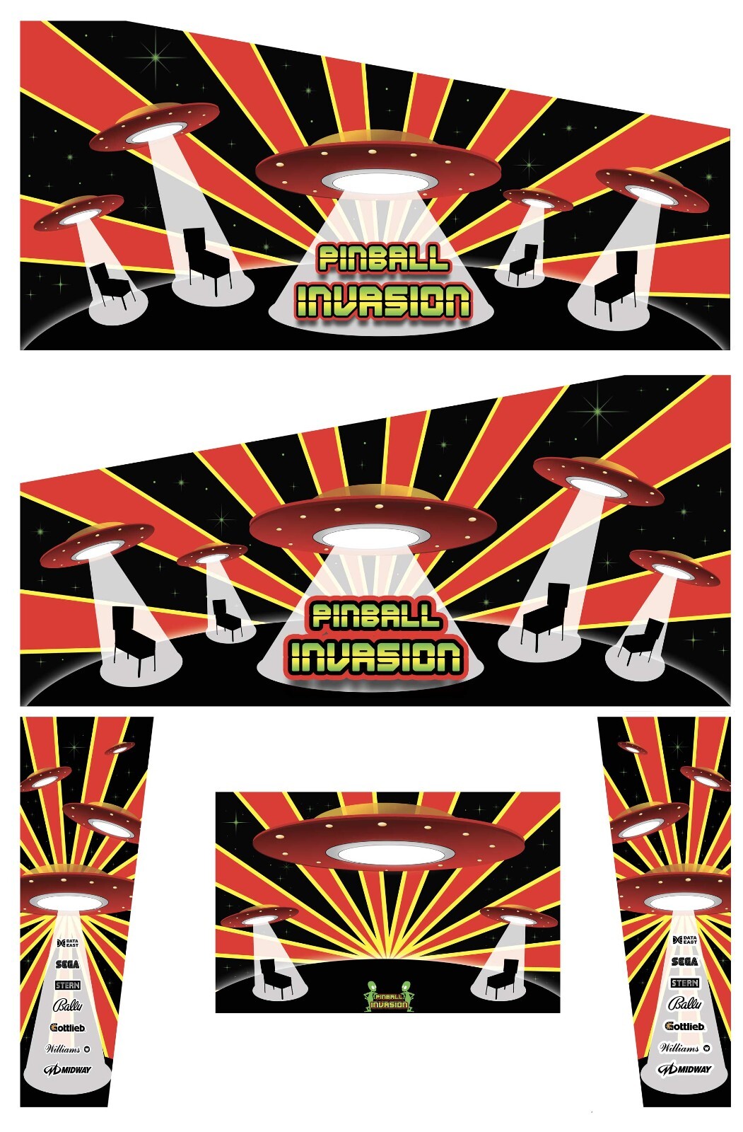 Stickers Pinball Invasion pour Pincab Flipper - Autocollant Déco Arcade et Restauration Caisse