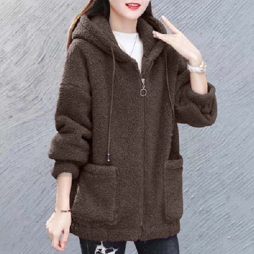 Women's Winter Warm Coat Fluffy Jacket Faux Fur Hoodie Outwear Teddy Bear Zip Up - Picture 11 of 18