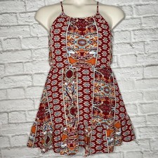 PrettyGarden Floral Summer Dress Strappy Women’s M Red Lined Ruffle
