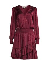 Michael Kors Dress Women Julia Cheetah-Print Smocked Ruby Ruffled US Sz L NEW .