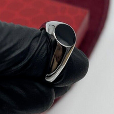 ANELLO UOMO PIETRA NERA TONDA LISCIA IN ACCIAIO INOX FIRMATO MISURA 21 DA REGALO