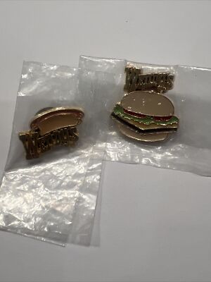 1980s Rare Wendy's Hamburger & Hot Dog Pins - New Never Opened