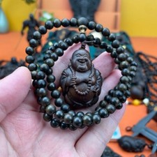 108 Natural Carved Wood Prayer Beads Buddha Bless Amulet Lucky Pendant Necklace