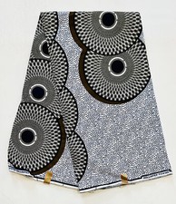African Fabric/ Ankara - Brown, Navy, White 'Bullseye Remix', YARD or WHOLESALE