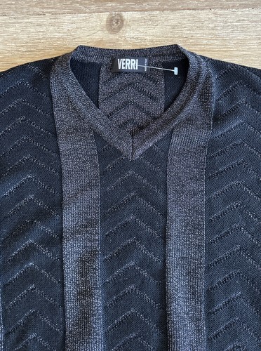 SUÉTER VERRI ITALY Mezcla Lana Negro Metálico Cuello en V *Pecho 50 * XXL - Imagen 2 de 4