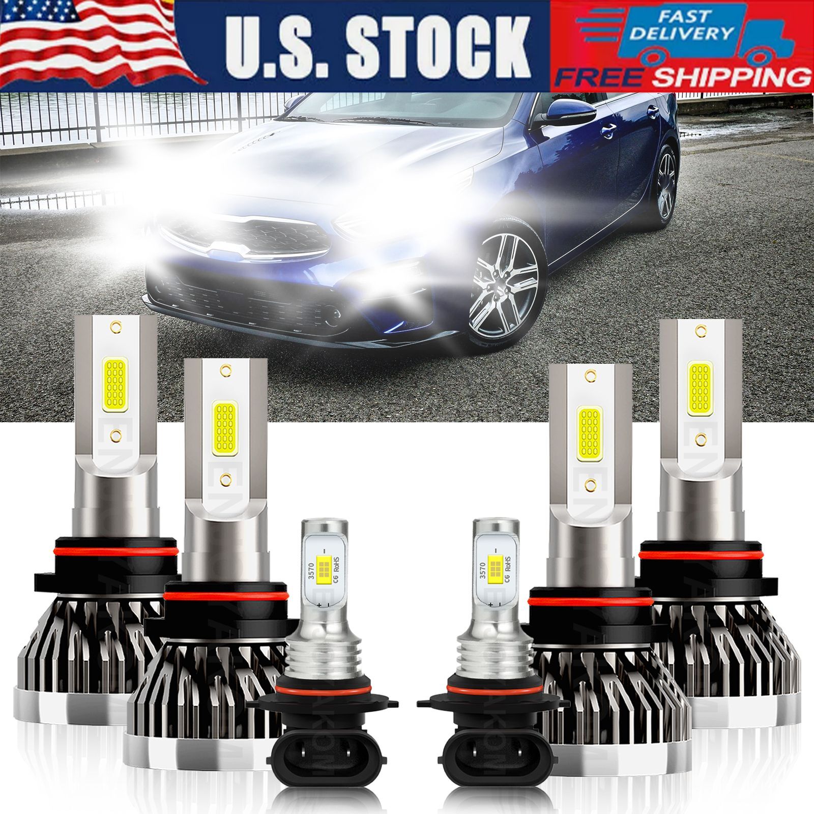For Kia Forte 2021 LED Headlight Car Bulbs Fog Light Combo Kit Super Bright