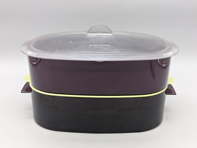 Tupperware 6 pc Oval Microwave Stack Cooker Micro Steamer Purple Green