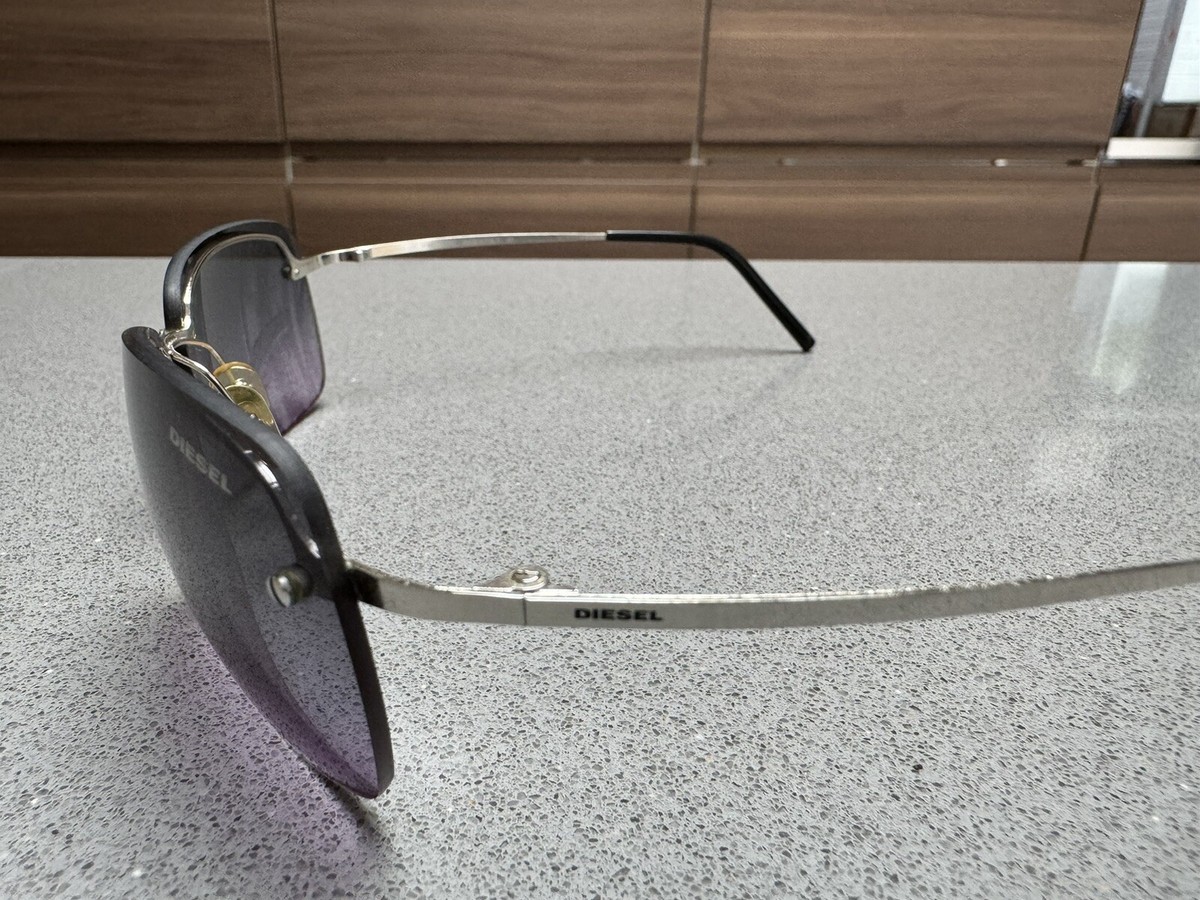 Diesel Purple Tinted Semi Rimless Y2K Vintage 2000s Sunglasses Diesel Wimbi YB7T9, Vintage 2000s Tinted Lenses Silver Wrap  main image 2