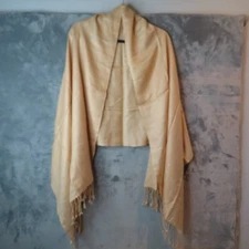 PASHMINA Silk Blend Scarf Shawl Wrap Beige Butterscotch Elegant Fringe 72"