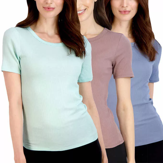 Lucky Brand Ladies' Ribbed Tee, 3-Pack Size L NEW