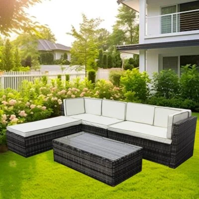 GENERIC Rattan Garden Furniture Corner Sofa 6 Seaters Lounge Set In/Outdoor Extra Wide