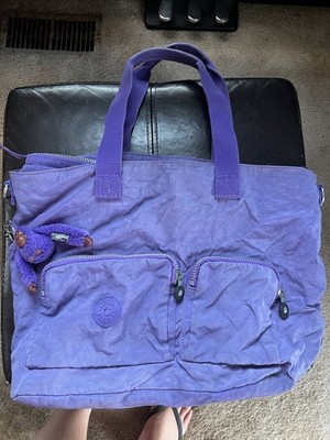 Kipling Purple Large Tote Bag Zip Closure Inner Pockets Monkey Charm