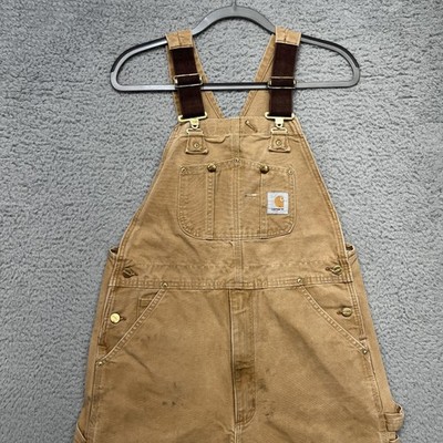 VTG Carhartt R01 Bib Overalls Mens 34x32 Brown Duck Canvas Double