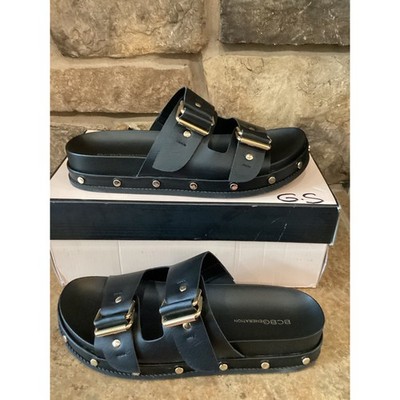 BCBGeneration Bamba Black Studded Double Strap Buckle Slide Sandals 9M New