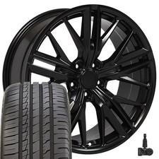 20x8.5 Satin Black Wheels 24545zr20 Tires Tpms Set Fit Camaro - Zl1 Style