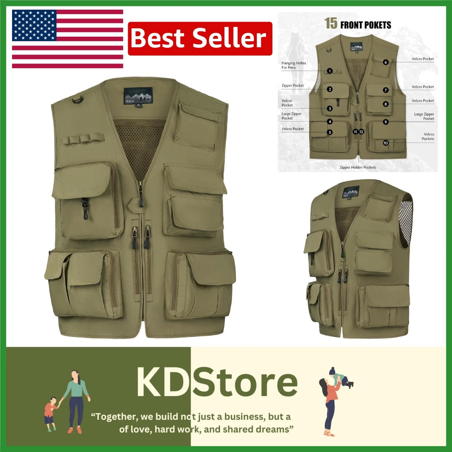 Men's Outdoor Work Safari Cargo Vest Multi-Pocket Travel Fishing Tackle Vests
