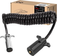 7 Pin to 6 Pin Trailer Adapter, Coiled Trailer Cord Stretches 8 Feet, 7-Wire t