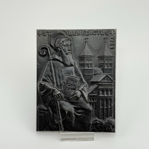Buderus Gussrelief 1984 | St. Benedictus Wandplakette | Eisen schwarz | 13×10 cm - Picture 2 of 14