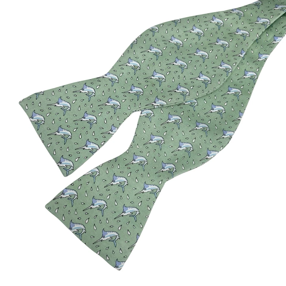Pajarita para hombre Vineyard Vines pez espada marlins seda verde menta 2 3/8" x 35" guc Foto 3 de 4