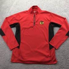Chicago Blackhawks Shirt Mens Large Red NHL Hockey Long Sleeve 1/4 Zip Top