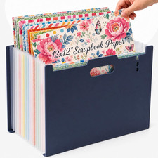 12X12 Scrapbook Paper Storage Organizer, Expandable 13 Pocket Desktop Paper