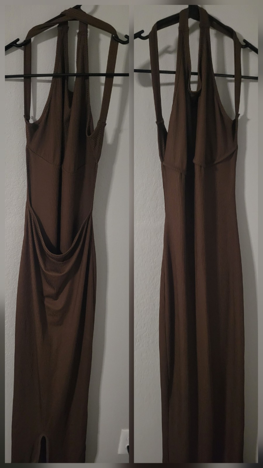 Brown Strappy Sleeveless Long Maxi Dress V-Neck Women's