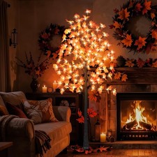 OUSHENG 6FT Artificial Lighted Maple Tree, 120 LED, Prelit Fall Decor