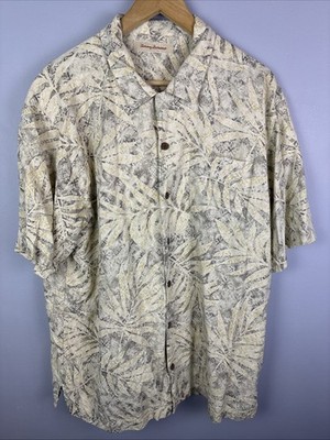 Tommy Bahama 100% Silk Button Up Front Shirt Mens XL Palm All Over Print Loop