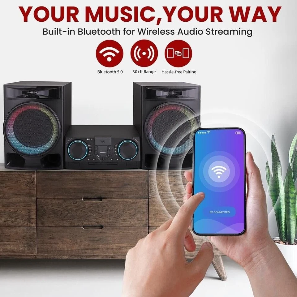 Pyle 3-Piece Mini Hi-Fi BT Stereo System with MP3, USB, FM Radio (black) - Image 3 of 4