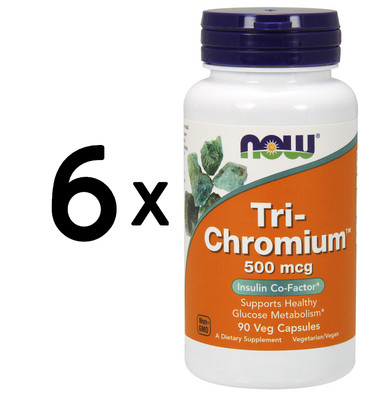 6 x NOW Foods Tri-Chromium, 500mcg - 90 vcaps (111,02 EUR/kg)