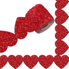 65.6ft Glitter Heart Bulletin Board Borders Red Heart Shaped Die-Cut Border Trim