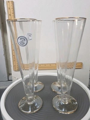 Set Of 4 Crystal Champagne FLUTES. ROMANIAN HANDBLOWN SIL GLASS