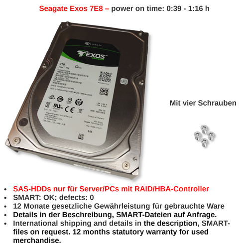 HDDs SAS Seagate Exos 7E8 ST2000NM003A 2TB 7,2K 12Gbps 256MB 3,5" - Bild 1 von 4