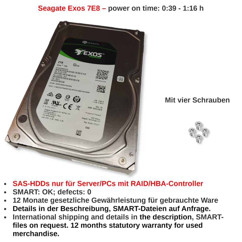 HDDs SAS Seagate Exos 7E8 ST2000NM003A 2TB 7,2K 12Gbps 256MB 3,5"